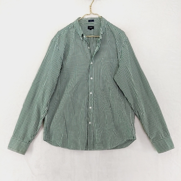 J. Crew Men's Slim Performance Green  Mini-Gingham Dress Shirt P3938 - Picture 2 of 8